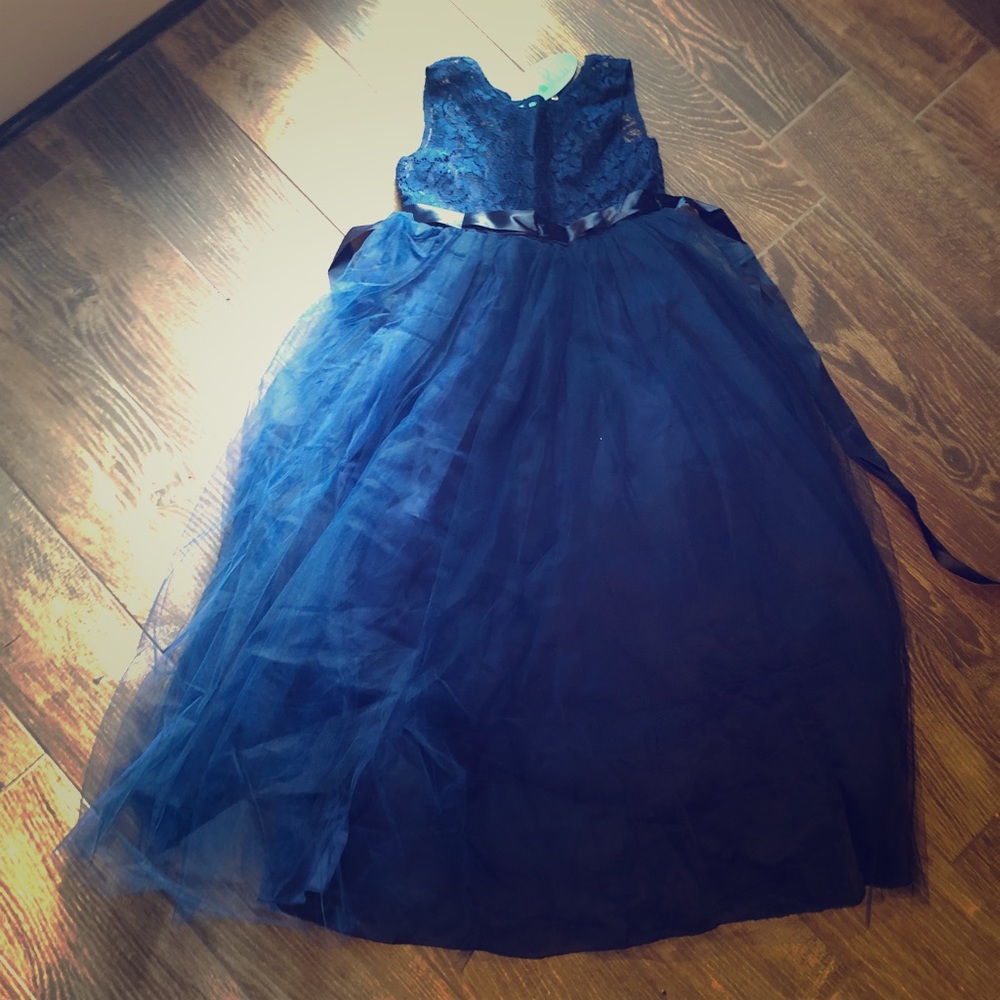 Navy Blue Tulle Girls Dress